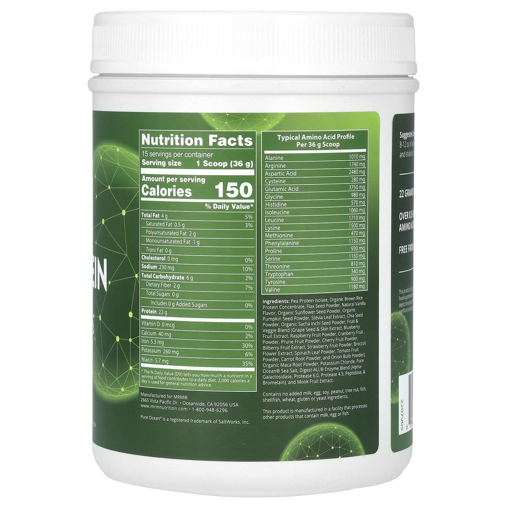MRM Nutrition Vegetable Protein with Superfoods, Vanilla, 1.26 Lb (570 G)