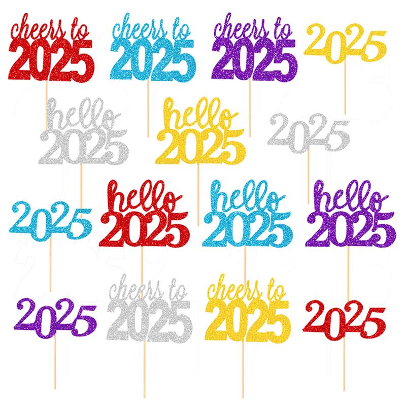 

6 шт. красочных новогодних украшений для торта 2025 года 2025 года, аксессуары для украшения торта на Новый год Hello 2025