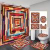 Creative Grid 4pcs Bathroom Set, Shower Curtain, Absorbent Bathroom Floor Carpet, U-Shaped Contour Rug & Toilet Lid Mat