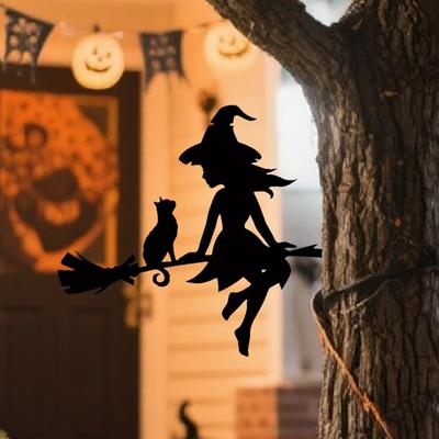 Metal Halloween Silhouette Witch Cat On Branch Garden Outdoor Stakes For Trees Patio Decorations Metal Garden Metal For Yard