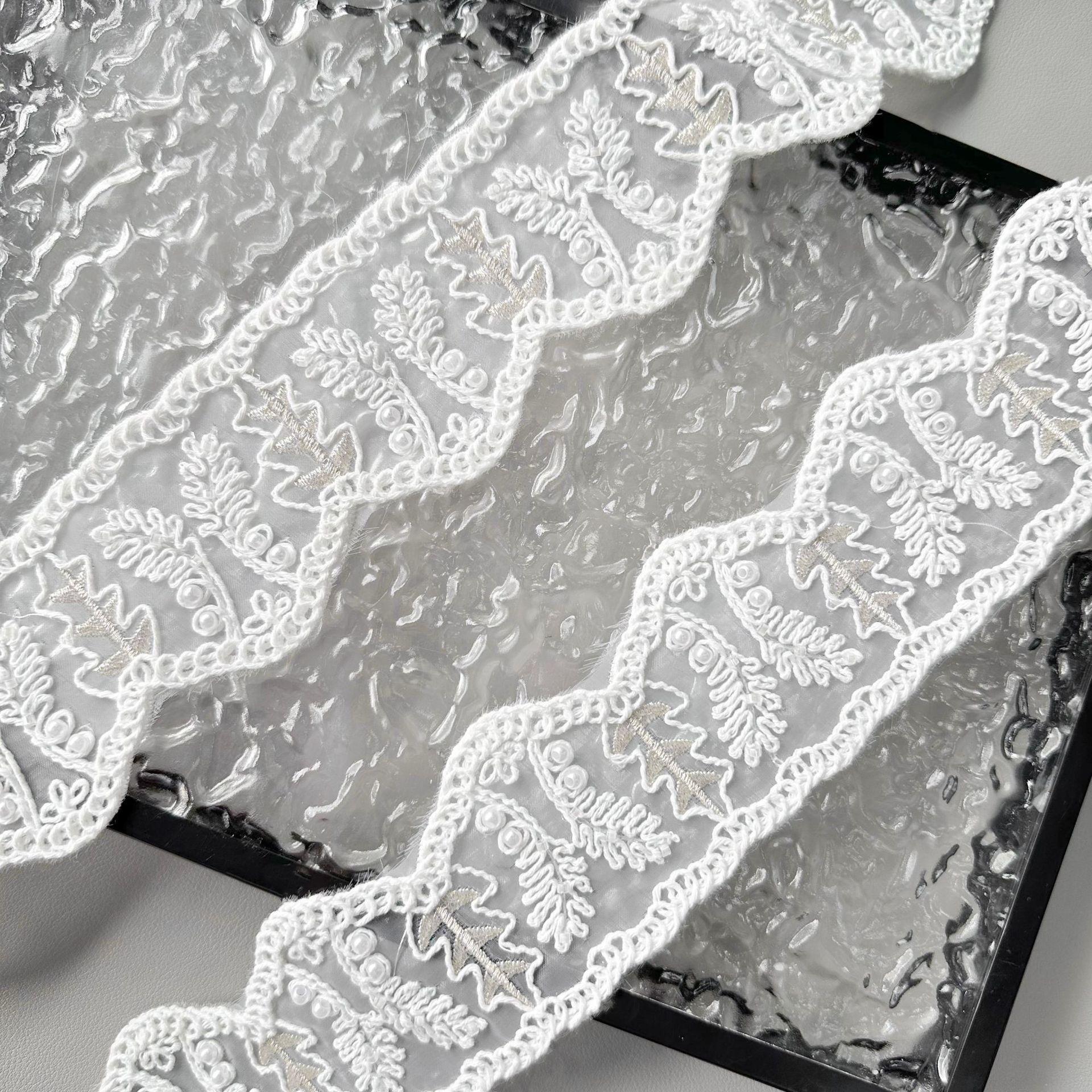 

White Organza Beads Embroidery Wavy Barcode Clothing Cuffs Waist Jewelry Decorative Accessories Lace Accessories T3144 white one size