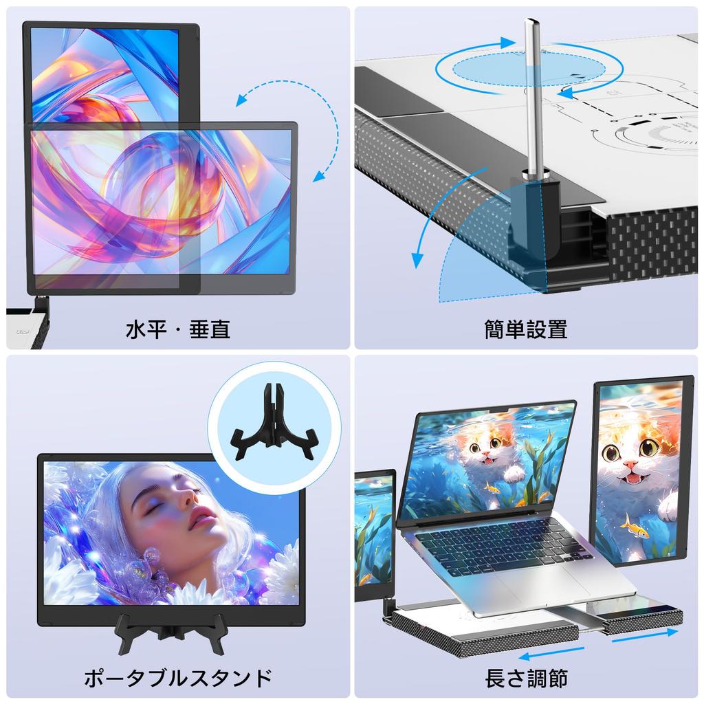 Dual Display Triple Portable Mobile IPS FHD 1080P Triple Portable Display Rotating Laptop Display Expander with Vertical Band Bracket Monitor, 14-inch