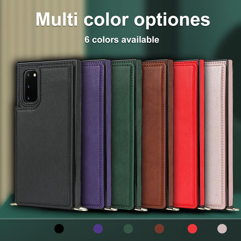Dual Button Card Holder Wallet Phone Case for Samsung Galaxy S25 Ultra S24 Plus S23 FE S22 S21 S20 Note 20 Bracket Leather Cover