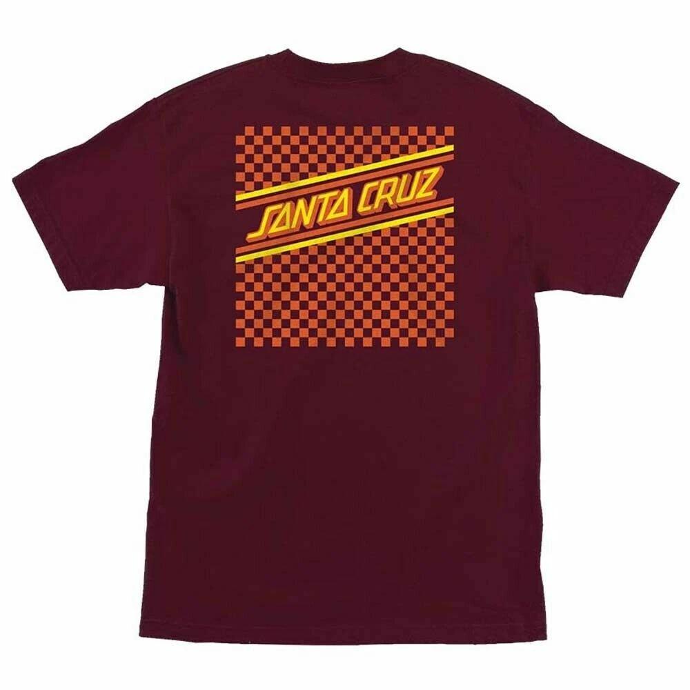 Santa Cruz CHECK STRIP HUE Skateboard T Shirt BURGUNDY S