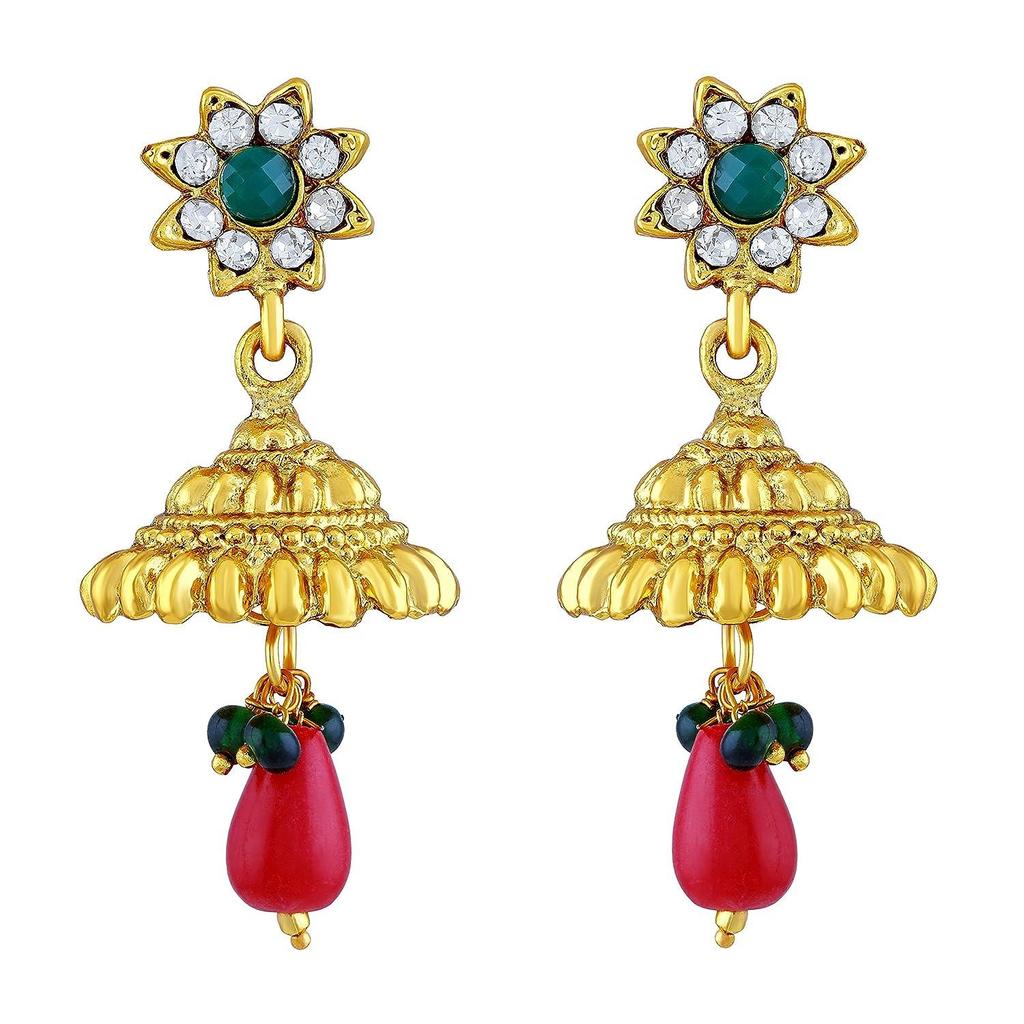 Dazzling Flower Design Gold Plated Choker Style Copper Necklace Set With Mangtikka For Women