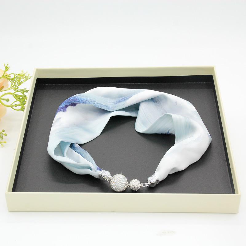 Magnetic Buckle Silk Scarf Necklace Summer Women'S Silk Scarf Pendant Simple Neck Protection Collarbone Fashion Thin Silk Scarf