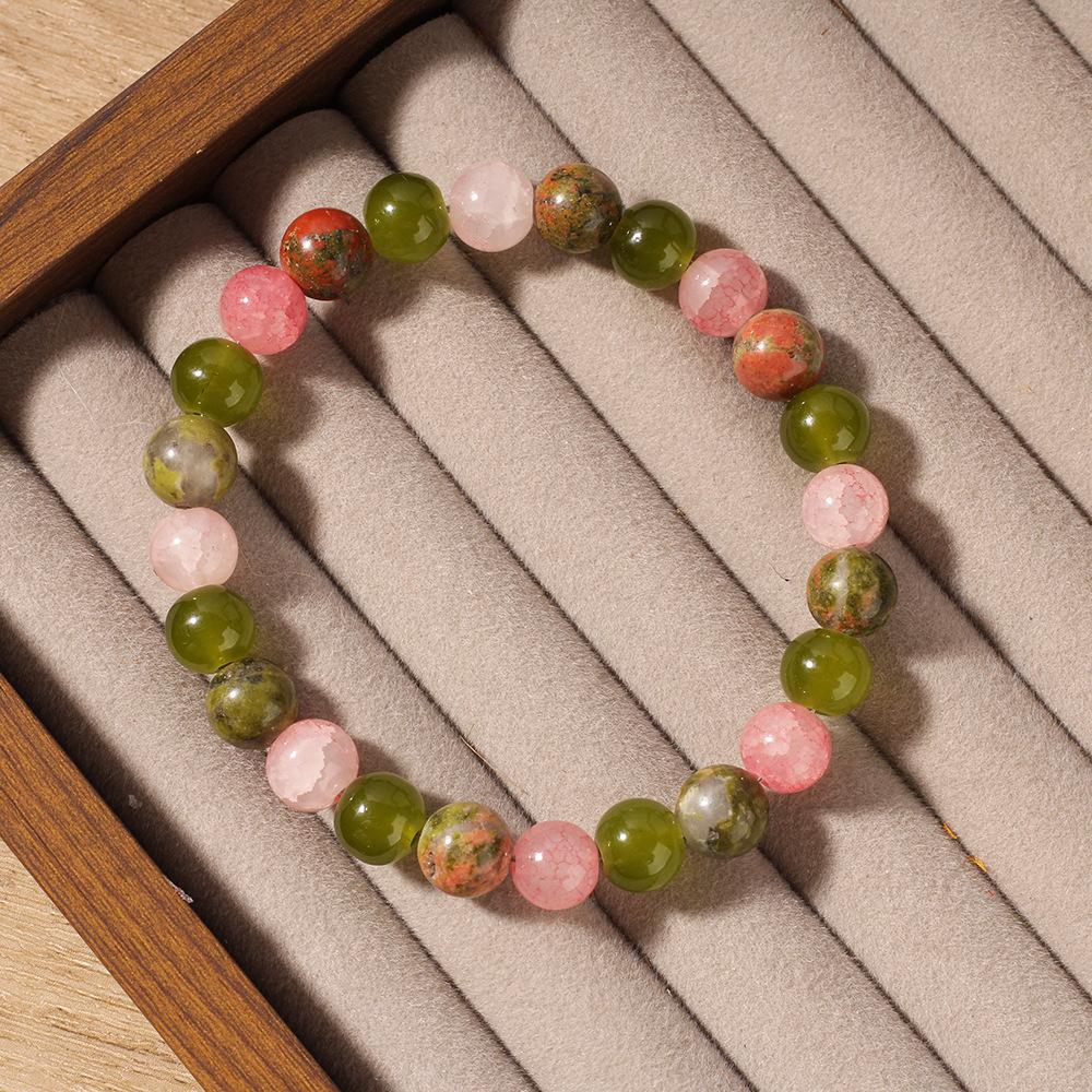 Festive Gifts Multicolor Agate Unakite And White Jade Beaded Bracelet Vibrant Fashion Jewelry For Women Daily Wear Simple Versatile Accessory