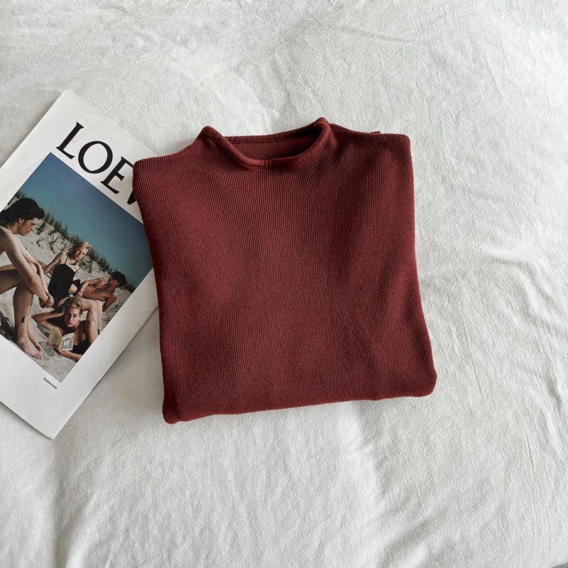 Women's Half Turtleneck Knitted Base Shirt Soft Skin-Friendly Pullover Sweater Autumn Winter Solid Color Stretch Knit Top