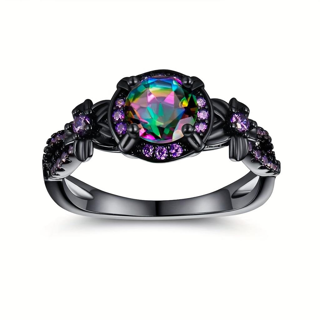 Piece of Rainbow-colored Women's Ring, Wedding Engagement Jewelry, Luxurious Black Ring, Fashionable and Classic