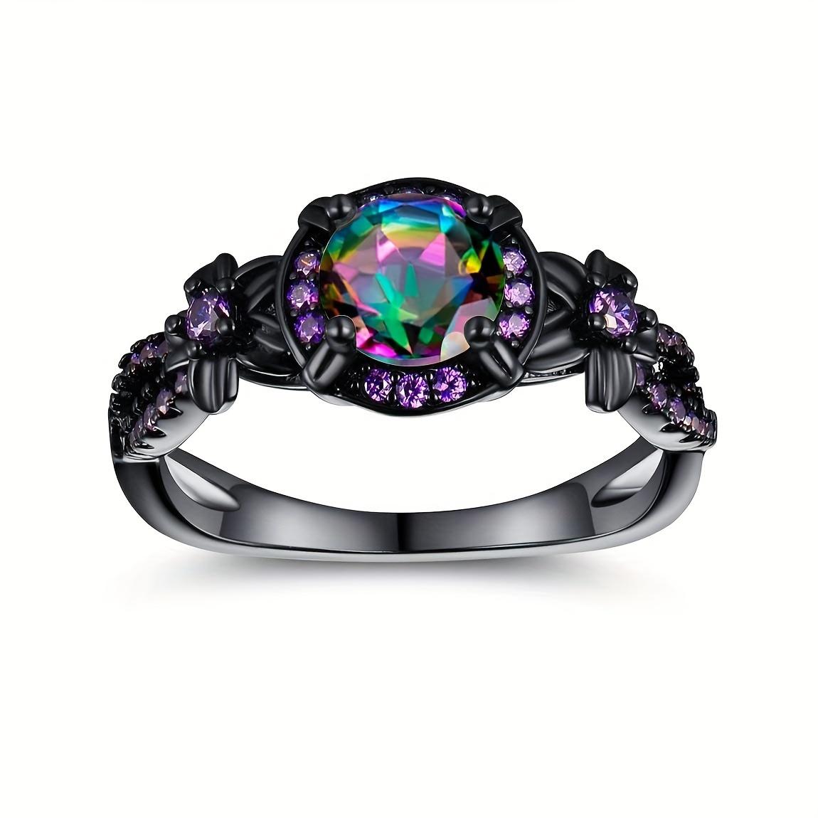 piece of rainbow-colored women s ring, wedding engagement jewelry, luxurious black ring, fashionable and classic 10