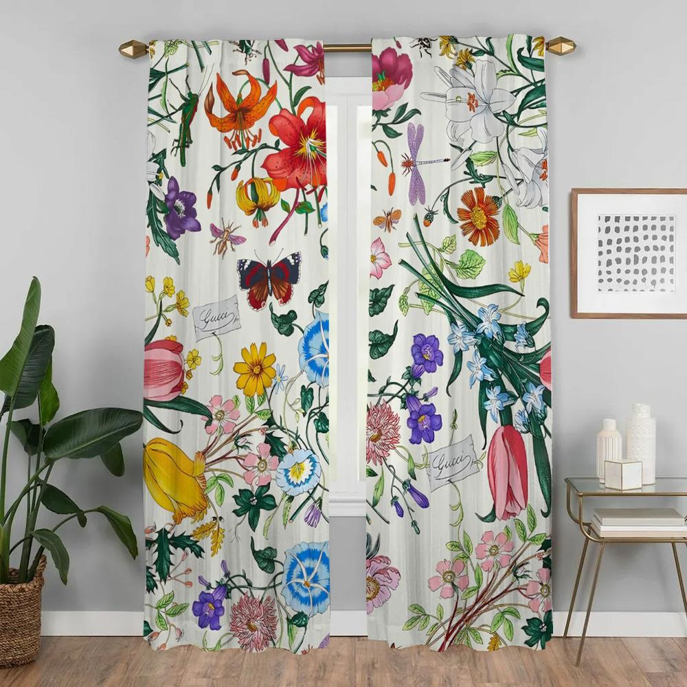 Marke Blume Tüll für Schlafzimmer Fenster Vorhang für Zimmer 2 Panel Anti-moskito Vorhänge Halloween Dekoration Partition Shades Home