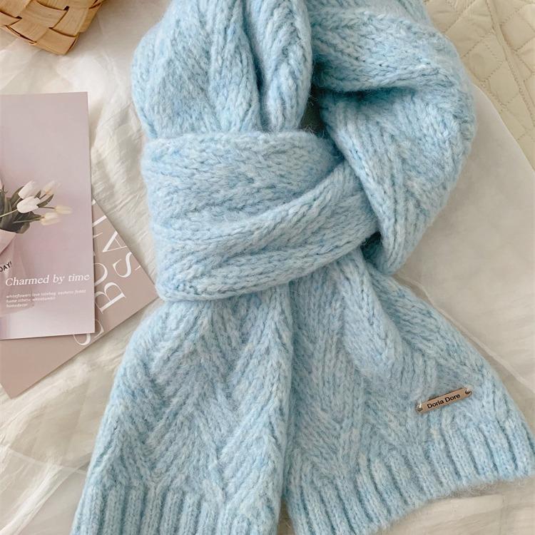 Wool Knitted Scarf for Women in Autumn and Winter New Style Korean Style Versatile High End Thickened Warm Student Scarf