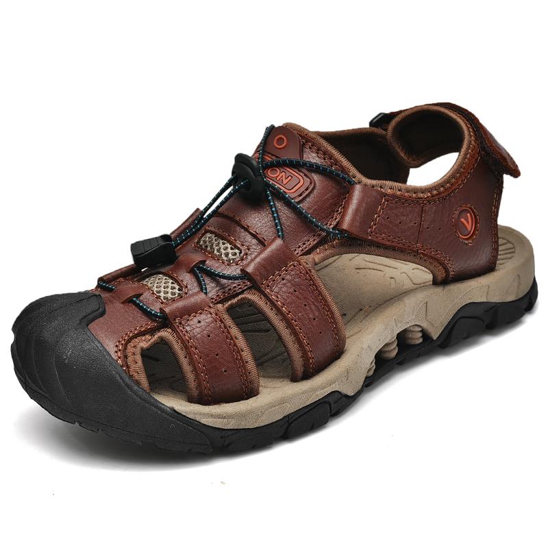 Summer Genuine Leather Men's Shoes New Plus Size Mens Sandals Fashion Casual Outdoor Beach Slippers Breathable Baotou Shoes