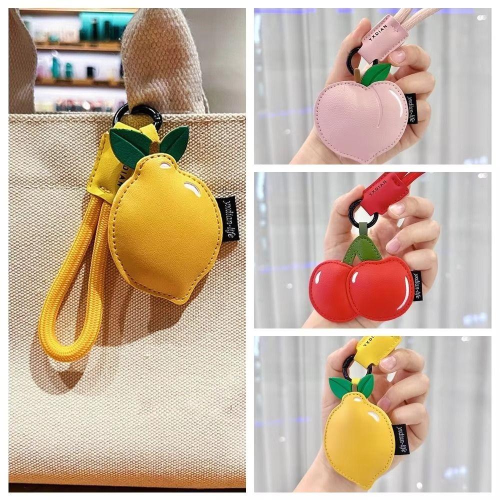 

Pink Peach Cherry Bag Pendant Cartoon Braided Rope Keyring Cute Fruit Keychain Backpack Decoration рожевий
