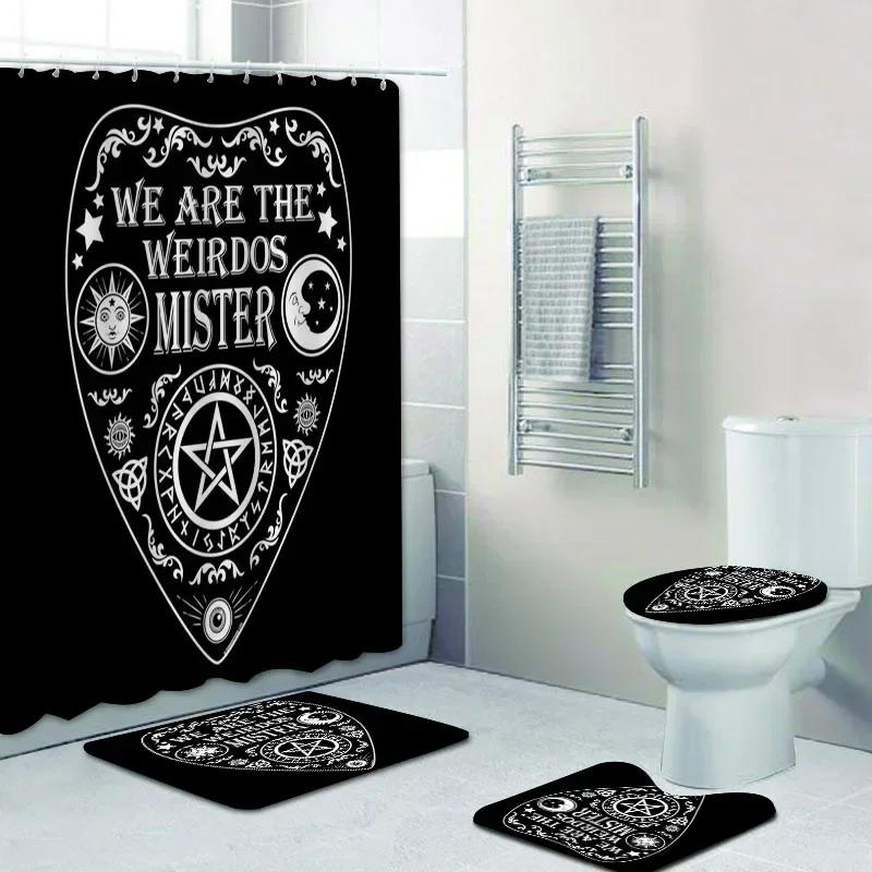 Funny Dancing Skeleton Magic Ouija Board Bathroom Shower Curtain Set Black Skull Bath Mats Rugs Witchy Halloween Home Decor