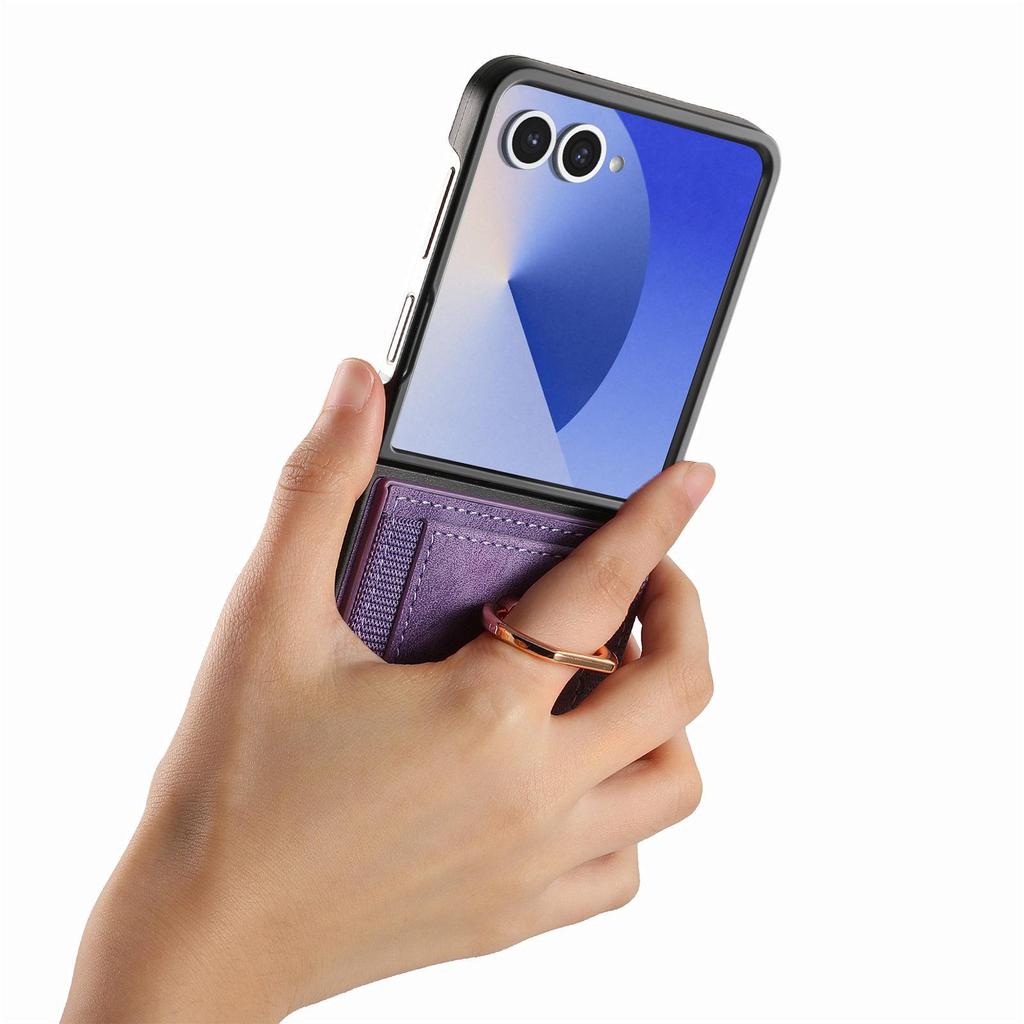 Samsung Z Flip 7 FE Leather Ring Wallet Case with Card Holder and Stand