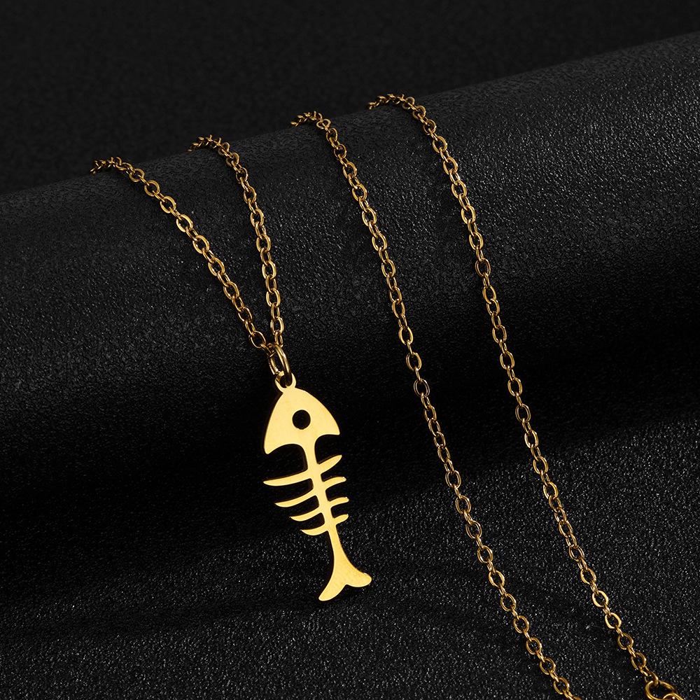 Unisex Fish Bone Pendant Necklace with Stainless Steel Earrings – Stylish and Simple for Everyday Wear