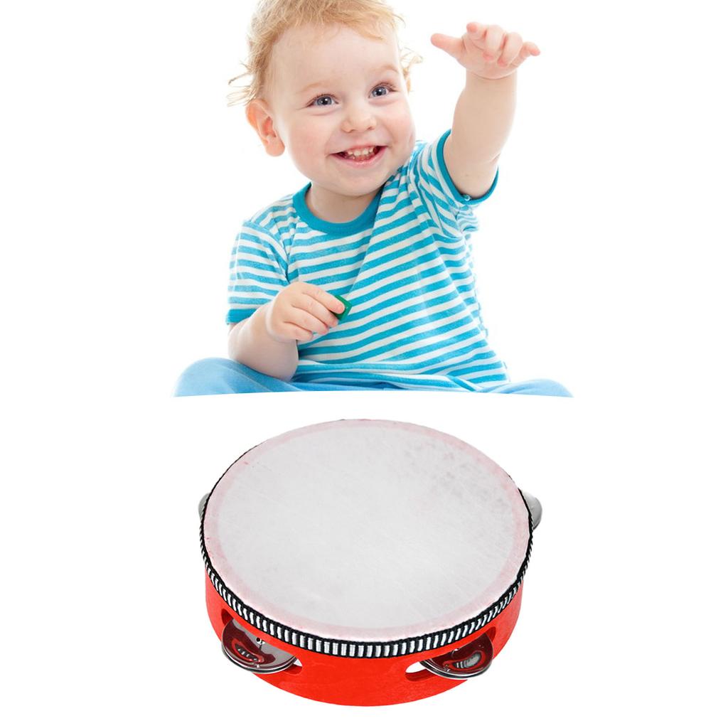 Kids Tambourine Drum Solid Wood Ergonomic Handle Pleasant Sound Tambourine Music Educational