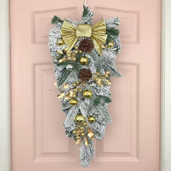 Yousheng Christmas Staircase Wreath Garland Bow Front Door Hanging Garden Xmas Tree Pendant Party New Year Home Decoration