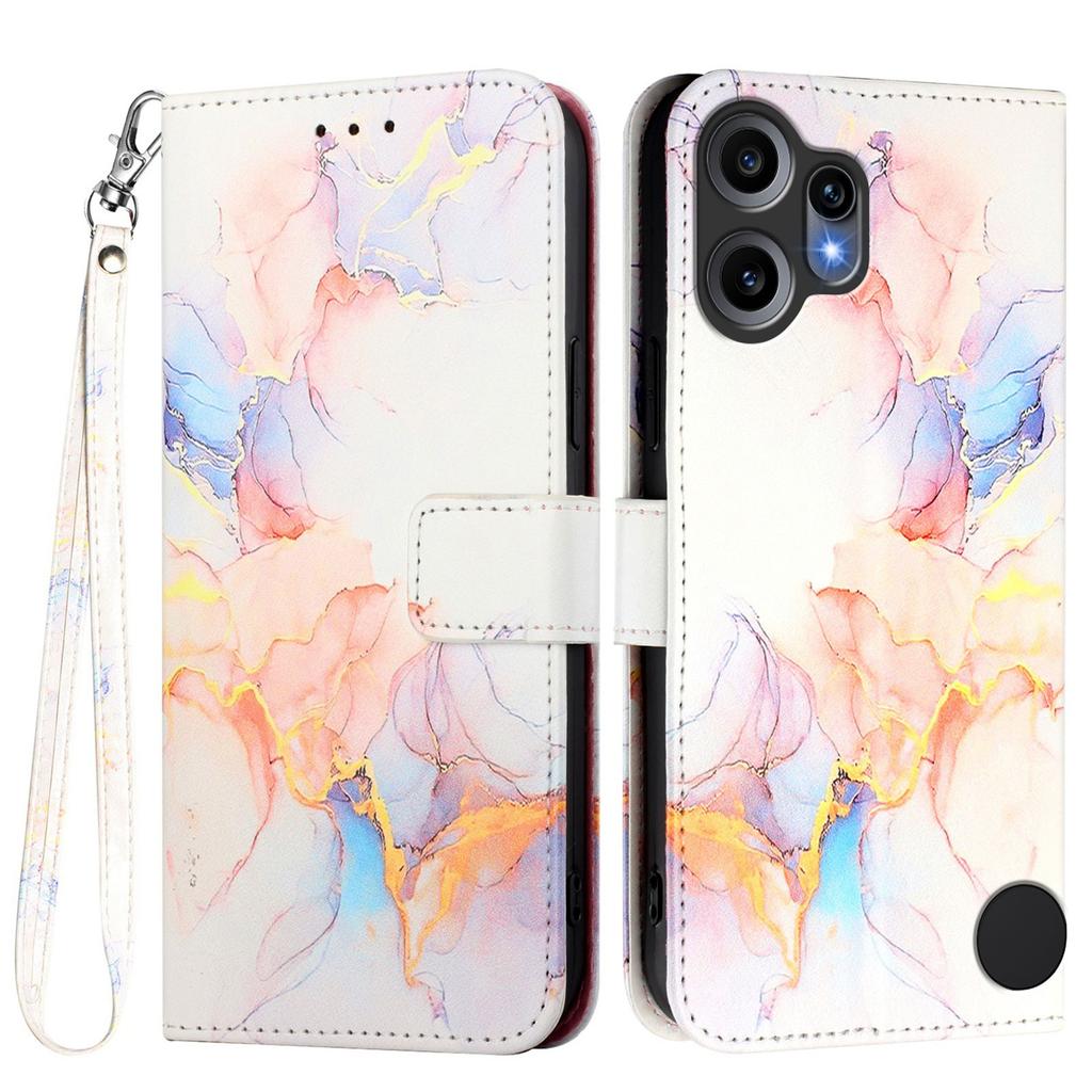 Etui na Nothing CMF Phone 2 Pro z paskiem, skórzane etui na telefon ze wzorem marmuru, z uchwytem na karty