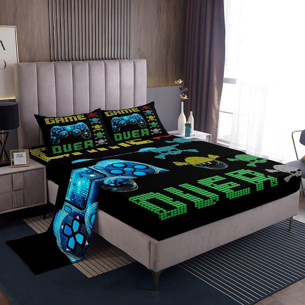 Cute Animal Cartoon Cat Pattern Bed Hat Four-Piece Bedding Set Bedroom Dormitory Bedding Decoration