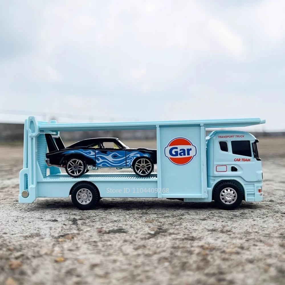 1:64 Scale Container Alloy Trailer Model Toy Car Diecast Metal Movable Joint Pull Back Engineering Vehicles Models Gifts for Boy