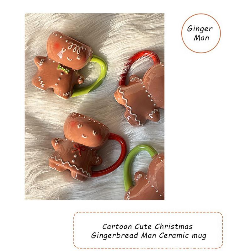 Cute Gingerbread Man Mug Cartoon Cute Kawaii Christmas Mug 3D Gingerbread Man Ceramic Cup Milk Coffee Water Cup Mug Gift