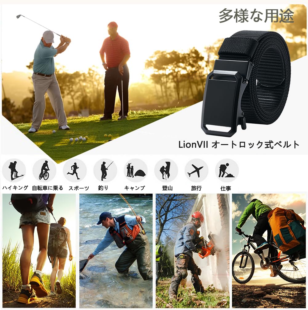 LionVII Nylon Belt Belt for Golf Outdoor Belt for No Stepless Alloy Buckle Men's - Auto-Lock Work, Sports, Hiking, - Workwear, Unisex, Holes,