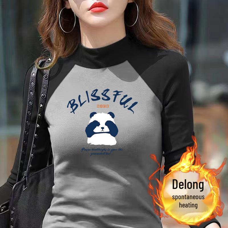 

Women s Slim Fit Raglan Velvet T-Shirt with Half High Neck 2XL (130-145 lbs)