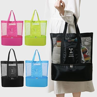 Sac de Plage Léger Pliable pour Femmes avec Compartiment Réfrigérant Polyester Durable Style Vacances Lavable à la Main, Parfait pour Serviettes & Maillots de Bain