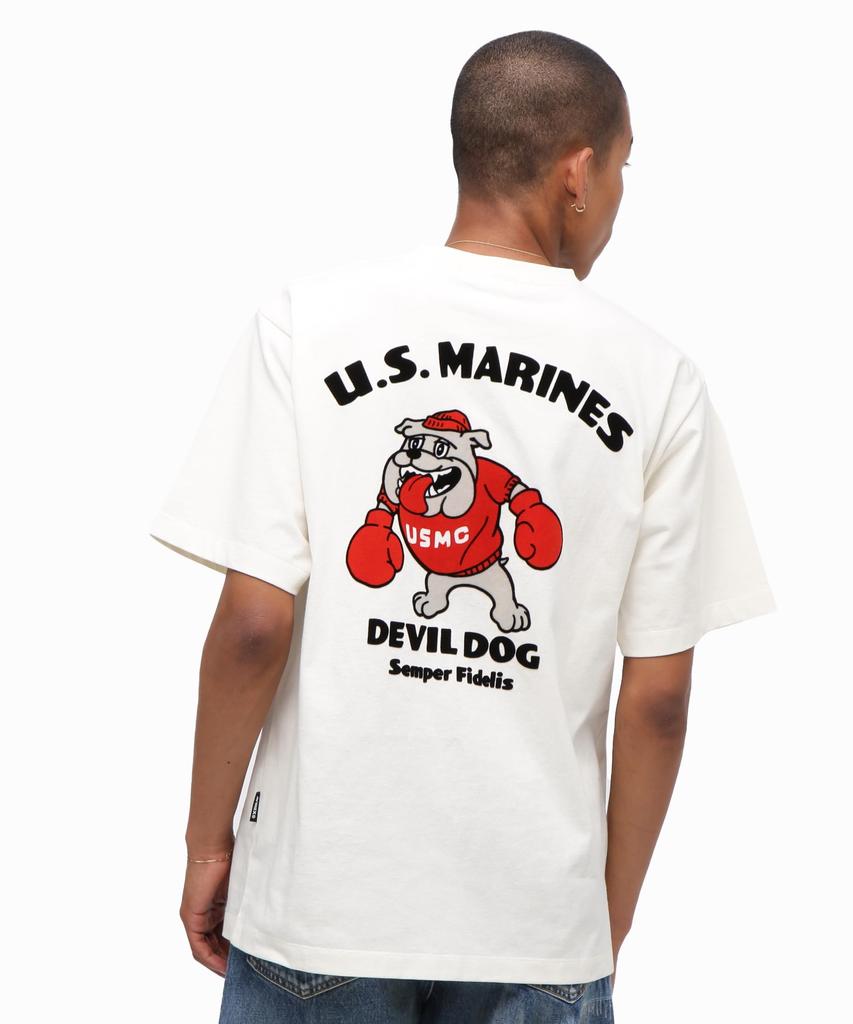 Avirex USMC Bulldog T-Shirt, Herren Kurzarm Bulldog T-Shirt, Größe L, Weiß, 783-5234003
