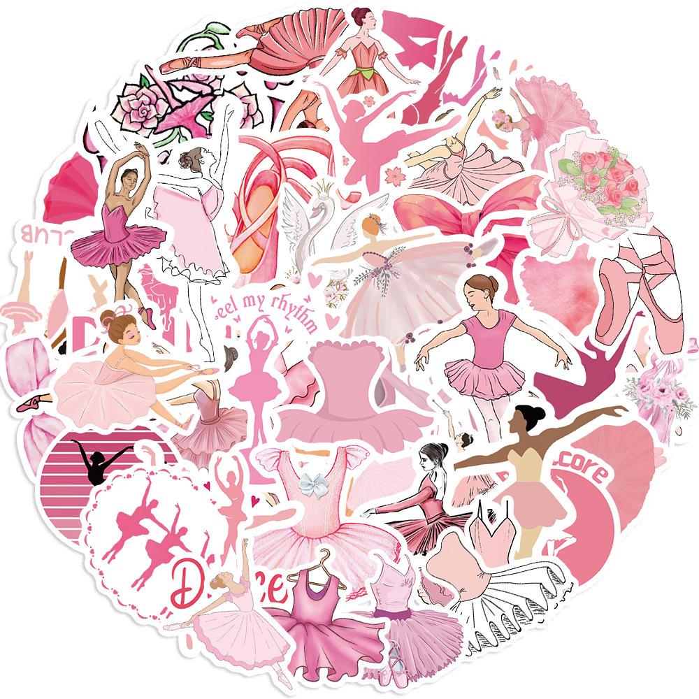 

50 Pink Ballet Doodle Stickers Decorate Guitar Laptop Suitcase DIY Waterproof Stickers