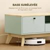 Living Room Coffee Table, Rectangular Side Table with Drawer, Door and Open Compartment, Light Green and Oak