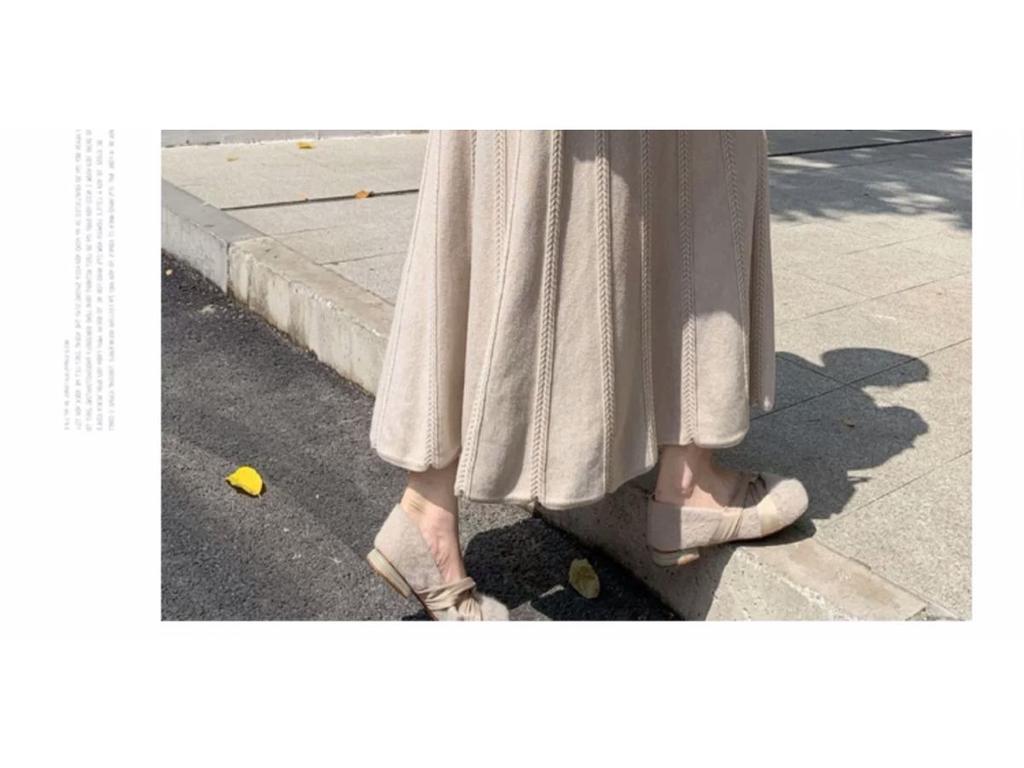 Women's Black High-Waist A-Line Woolen Skirt - Ribbed, Thickened, Autumn/Winter Casual Skirt
