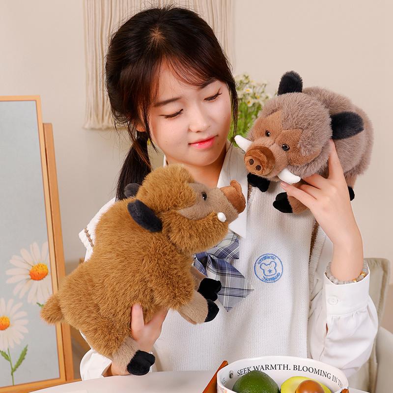25/30cm Simulation Wild Boar Pig Animal Plush Toy Soft Furniture Decoration Long Hair Throw Pillow Fun Cartoon Christmas Gifts