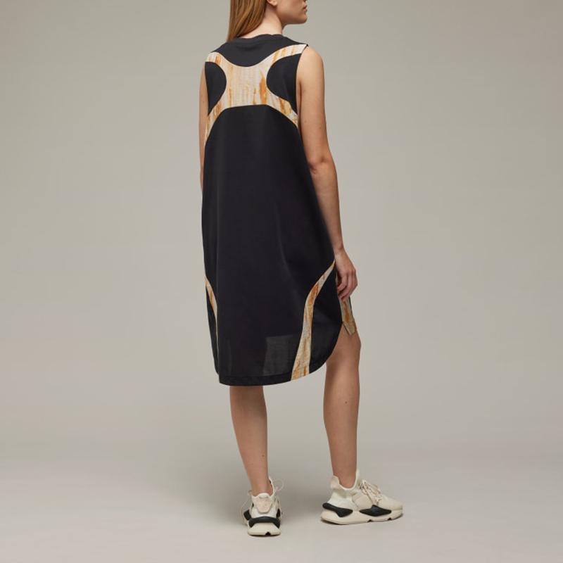 Y-3 SS24 Logo Color Block Loose Ribbed Crew Neck Sleeveless Dress Women Dresses Black IR6244