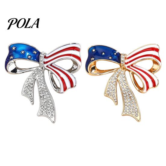 Independence Day Jewelry Bow Brooch Pin, Patriotic Rhinestone Lapel Sweater Cardigan Coat Suit Accessory, Gift for 4th of July Alloy Pin