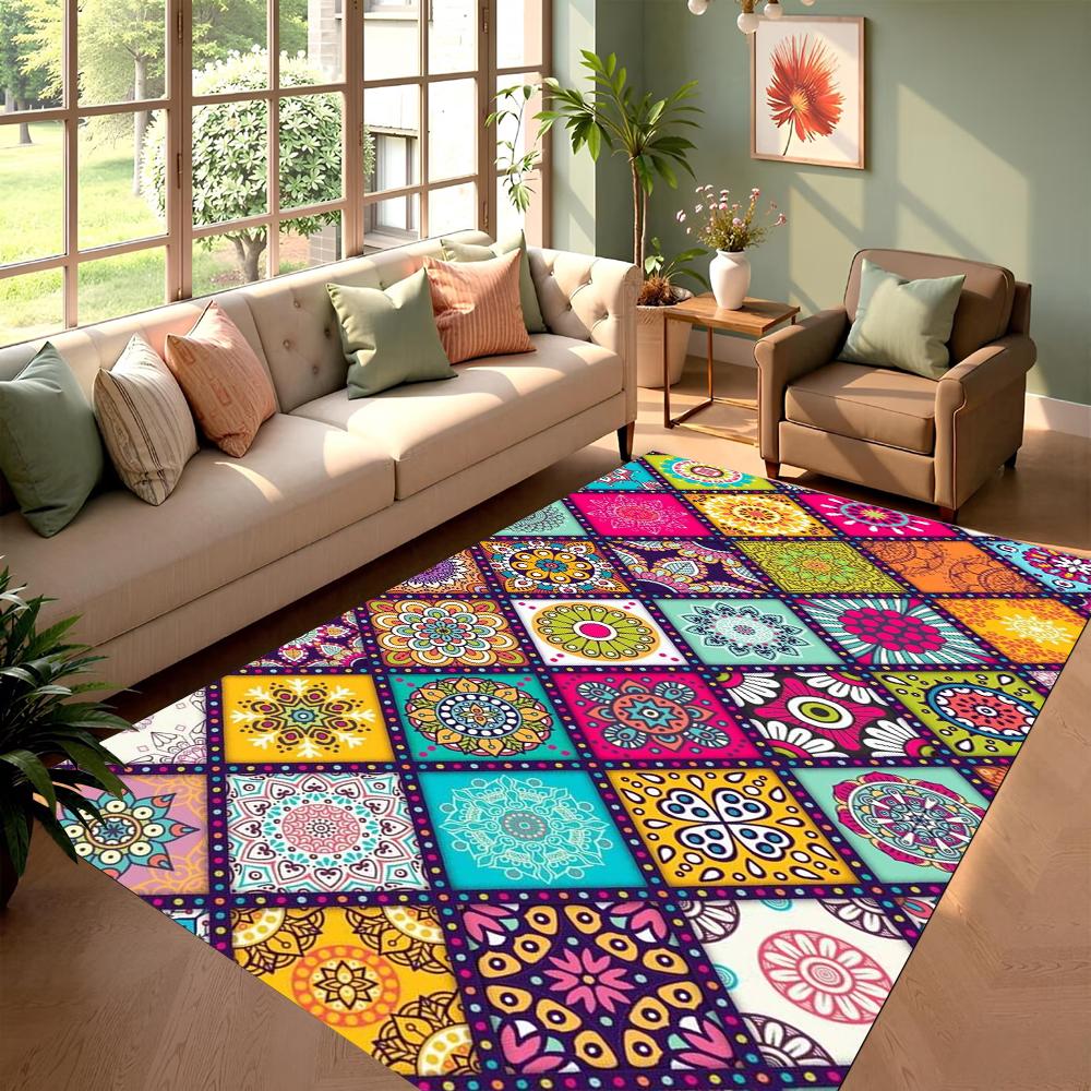 Bohemian Style Printed Carpet Ethnic Style Mosaic Pattern Door Mat Living Room Bedroom Decoration Rug