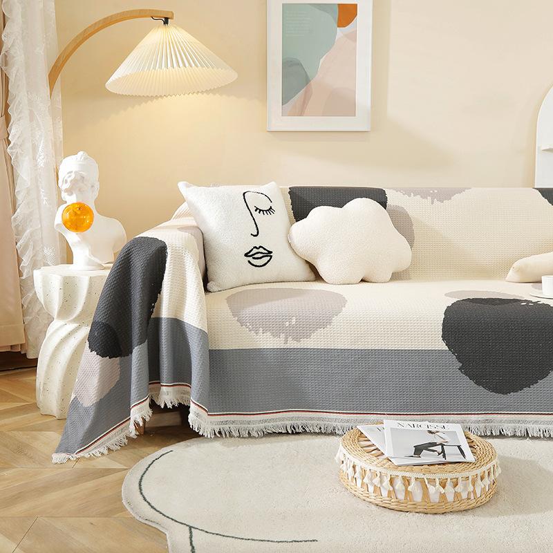 Waffle printed sofa towel Nordic ins cover cloth full cover sofa cushion cover cover blanket single three people all seasons
