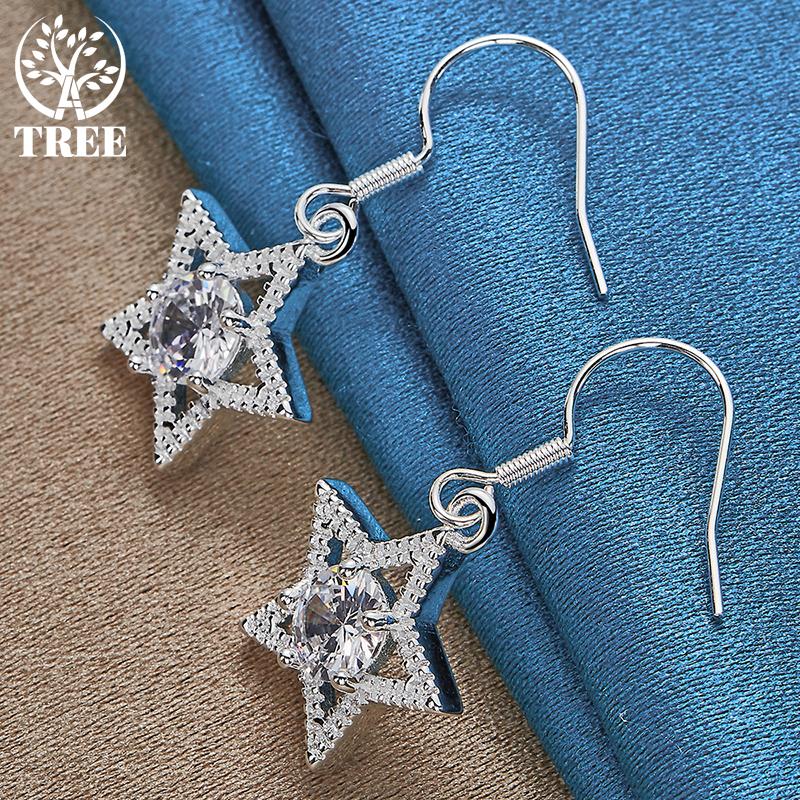 925 Sterling Silver AAA Zircon Star Drop Earring Jewelry