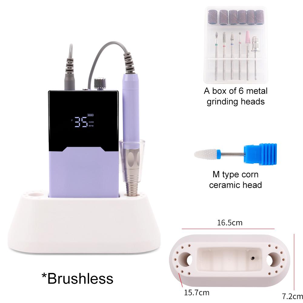 

BEPAN Popular Violet Brushless Nail Drill Rechargeable 35000RPM Manicure Desktop Base Cordless Nail File Pedicure Drilling US