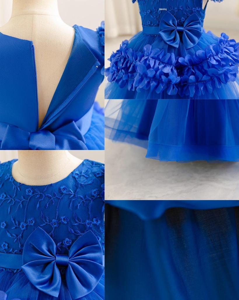 Girls' First Birthday Princess Bow Dress - Floral Mesh Summer Style