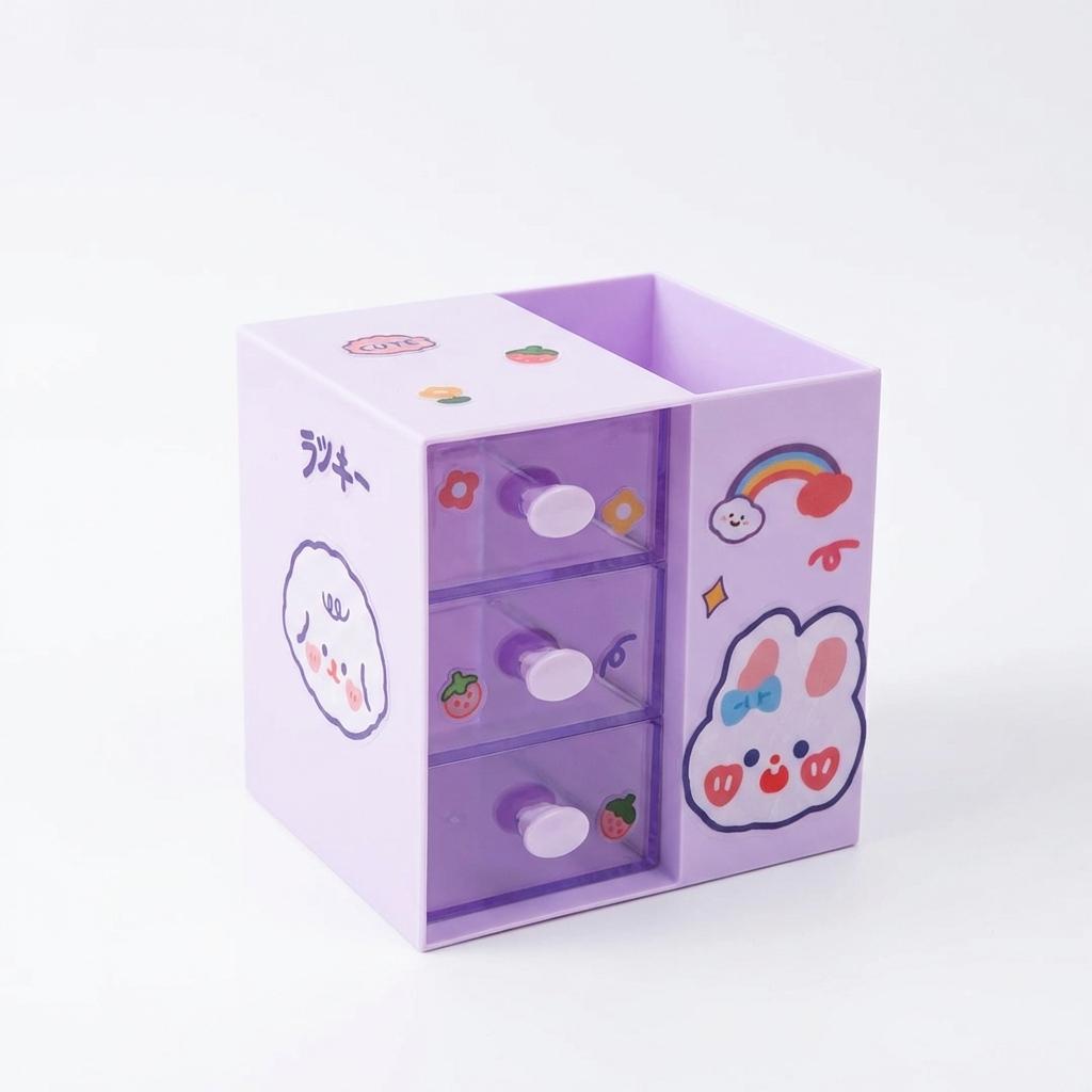 Mignon Organisateur de Pot à Crayons Dessin Animé pour Filles Étudiantes Bureau Boîte de Rangement Multifonctionnelle avec Compartiments pour Papeterie