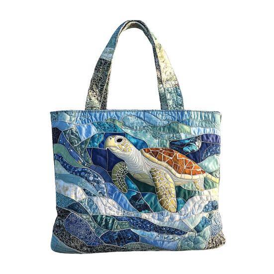  Pikowana torba plażowa z żółwiem morskim dla kobiet, Vintage, Patchwork, Zwierzęta oceaniczne, Płócienna torba podróżna na zakupy, Spożywcze, Plażę