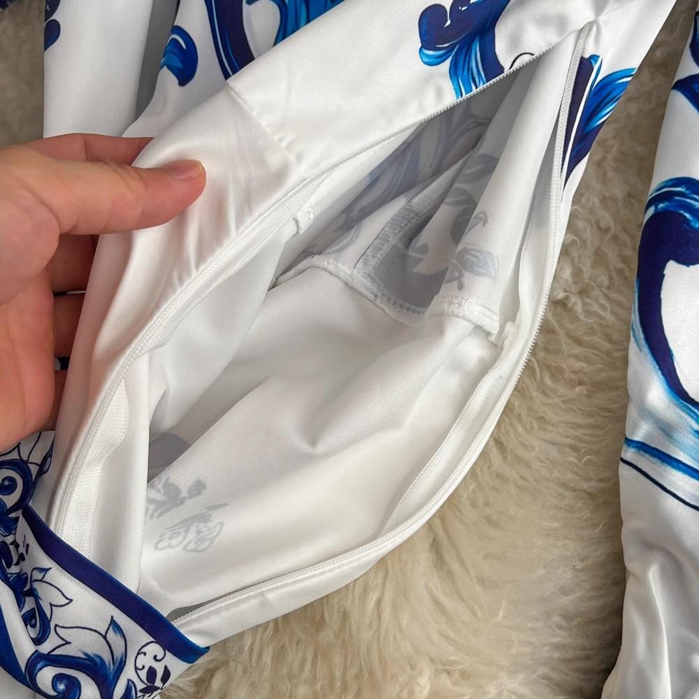 Autumn Holiday Red Blue And White Porcelain Maxi Dress Women Long Sleeve Single Breasted Lace Up Belt Flower Print Robe