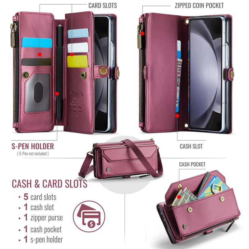 CaseMe Flip Leather Phone Case for Samsung Galaxy Z Fold 7 5G 6 5 4 3 S26 Ultra S25 Edge S24 FE S23 S22 S21 S20 Plus Note 20 Zipper Wallet Card Cover