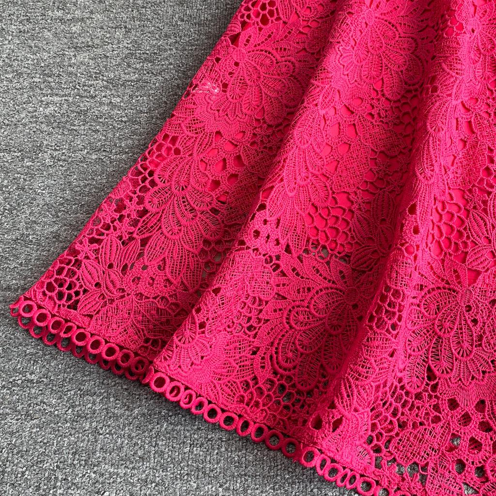 Elegant Lace Hollow Out Long Dresses Women's Holiday Short Sleeve Cape Embroidery Evening Party Summer Dress