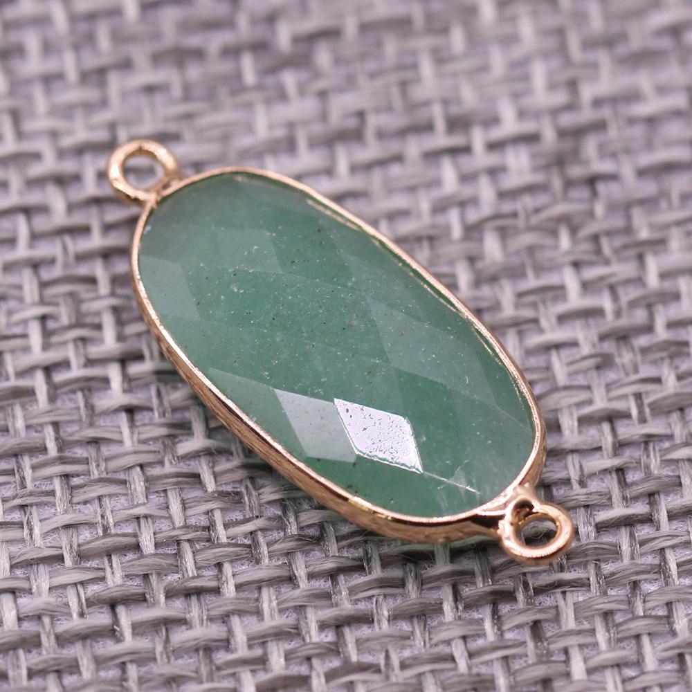 1Pc Reiki Healing Crystal Connector, Energy Natural Stone Oval Quartz Agate Amethyst Gemstone Pendant Charms Connectors for DIY Jewelry Making Craft