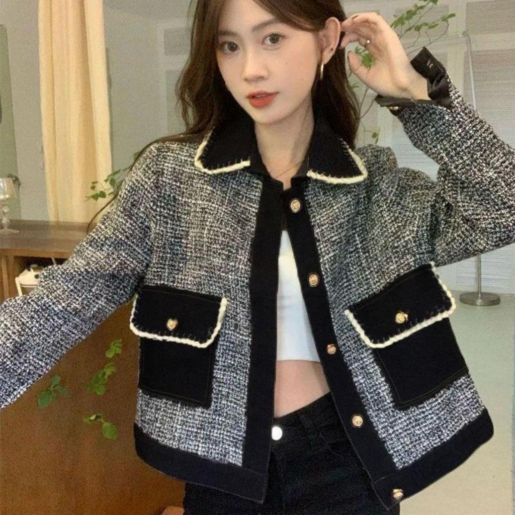 Kadınlar için Vintage Fransız Tarzı Örgü Sonbahar Kış Ceket Moda Dış Giyim