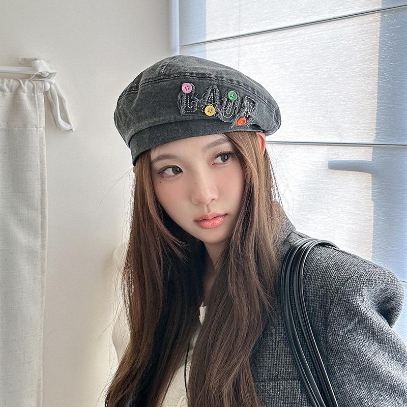 25 Early Autumn New Sweet Button Old Beret Female Retro Painter Hat